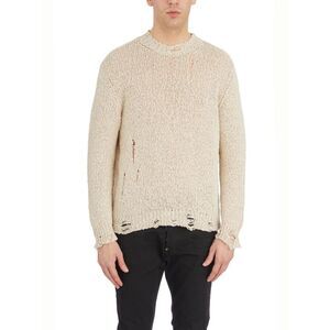 AVANT TOI Distressed Knit Crewneck Sweater Men Beige Sweaters & Cardigans